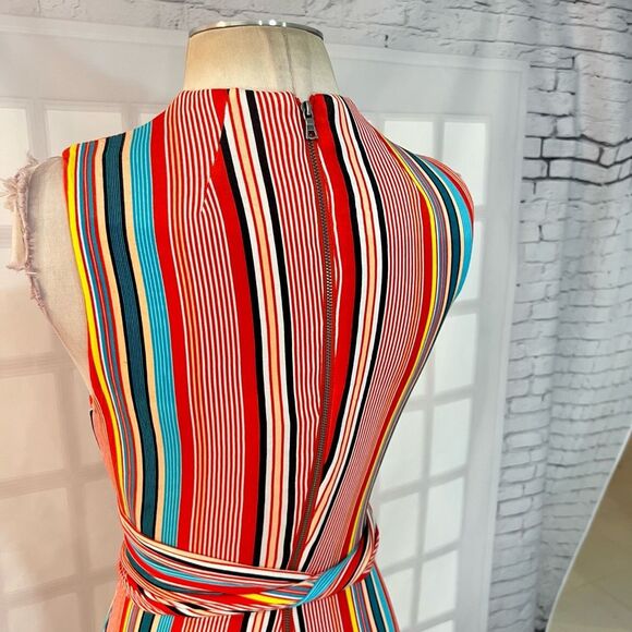 Alice & Olivia Delora colorful vertical striped wrap tie waist midi dress size 2 - Picture 11 of 16